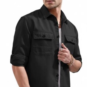 SMOWKLY Men's Casual Shirt | Full Sleeve Button Down Shirt with Dual Chest Pockets | Stylish Regular Fit 100% Cotton Office, Party Shacket | Fashionable Western Outfit
