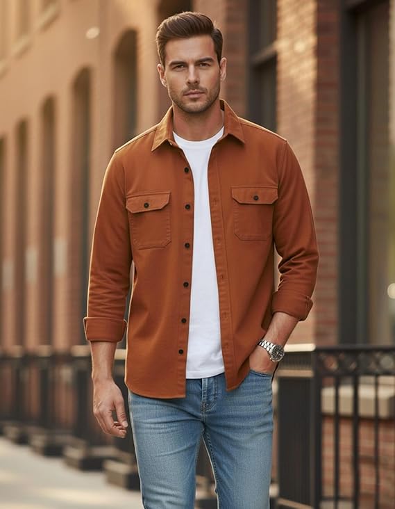 DEELMO Men’s Stylish Cotton Blend Casual Shirt || Full Sleeve Button-Down Shirt with Dual Flap Pockets || Comfortable Breathable Fabric || Perfect for Casual Office and Outing Wear - Image 2