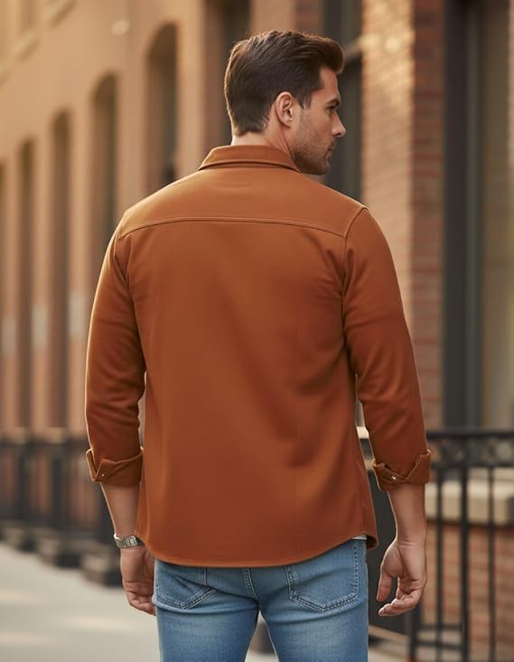 DEELMO Men’s Stylish Cotton Blend Casual Shirt || Full Sleeve Button-Down Shirt with Dual Flap Pockets || Comfortable Breathable Fabric || Perfect for Casual Office and Outing Wear - Image 3