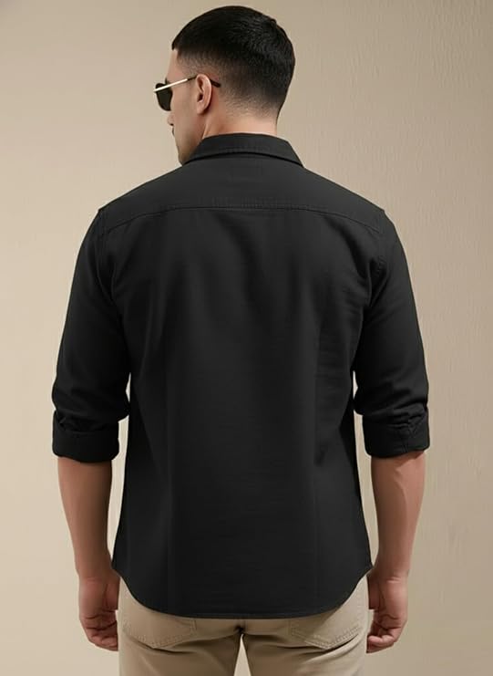 SMOWKLY Men's Casual Shirt | Full Sleeve Button Down Shirt with Dual Chest Pockets | Stylish Regular Fit 100% Cotton Office, Party Shacket | Fashionable Western Outfit