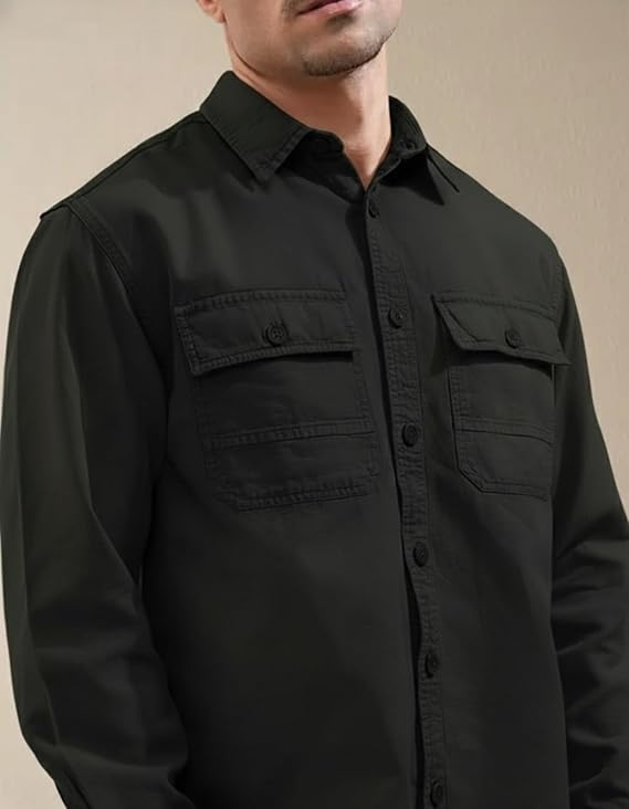 SMOWKLY Men's Casual Shirt | Full Sleeve Button Down Shirt with Dual Chest Pockets | Stylish Regular Fit 100% Cotton Office, Party Shacket | Fashionable Western Outfit