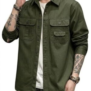 SMOWKLY Men’s Casual Shirt Jacket for Men | Lightweight 100% Cotton Overshirt | Full Sleeve Utility Shacket with Pockets | Stylish for Everyday Wear | Full Sleeve Button Down Shirt